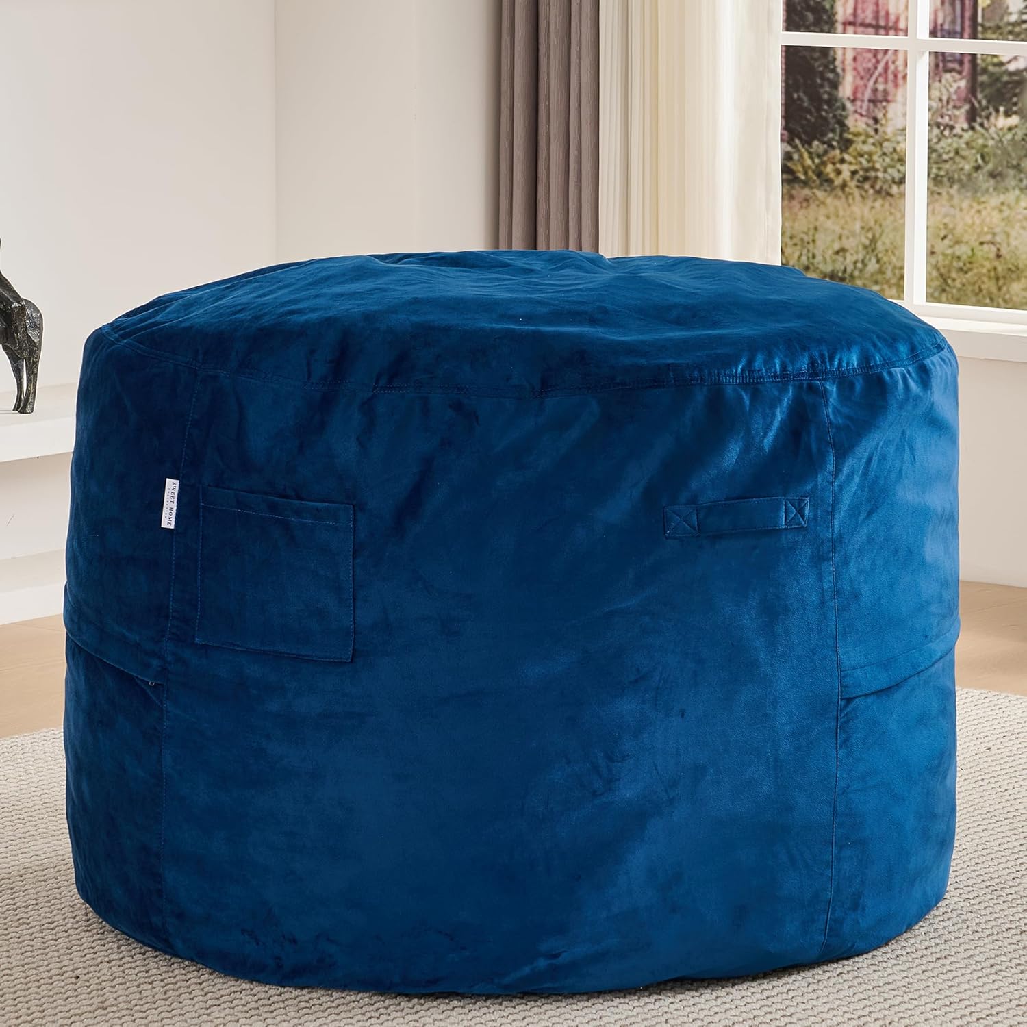 Bean Bag Chair 3ft Memory Foam Sack with Removable Velvet Cover, Ultra Soft Fabric, High Rebound Foam Filling, Portable Lazy Sofa for Adults & Teens, Navy Blue