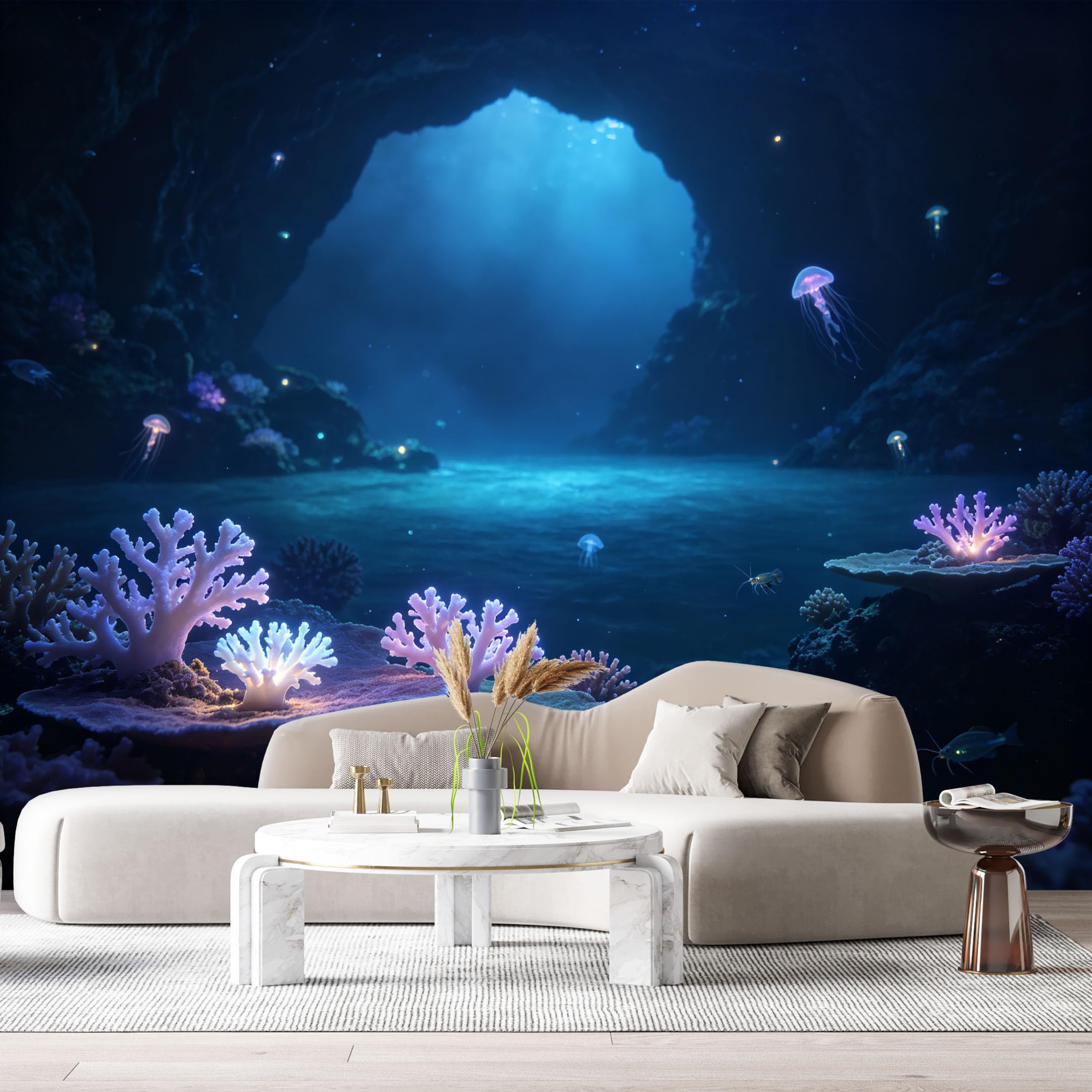 Custom Size Wall Murals Ocean Marine Jellyfish Glowing Coral Reef SelfAdhesiveWall Fabric Removable Wallpaper Wall Decor for Living Room Bedroom Bathroom