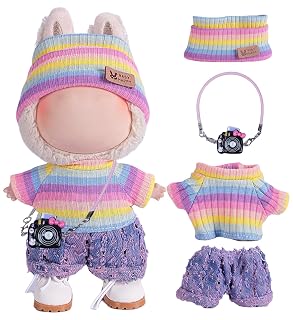 4pcs Handcrafted 15cm/17cm Doll Clothes Set for Labubu (No Doll), Cute and Premium Outfits Accessories, Hand Crocheted Hat, Sweaters, Skirt, Bag (Rainbow) AK052 - Amazon product rated Grade A