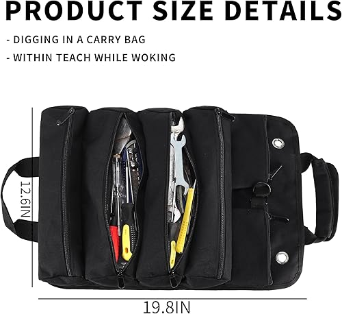 Miniatura 2 de Bolsa enrollable para herramientas, organizador de bolsa de herramientas, bolsas de almacenamiento enrollables con 6 bolsillos con cremallera y
