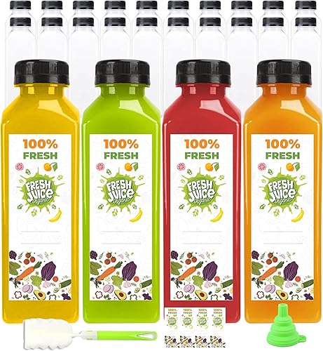 The Buyer Choice - 24 botellas de plástico de 16 onzas con tapas, botellas vacías de jugo con tapas a prueba de manipulaciones, a prueba de fugas,