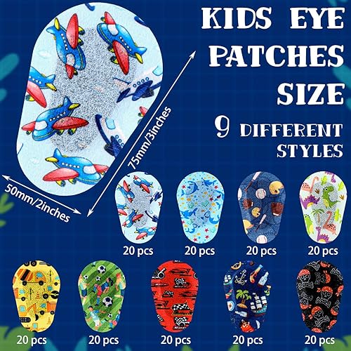 Miniatura 2 de Panelee 180 parches adhesivos para los ojos para niños, 9 estilos, parches para los ojos sin látex, almohadilla para los ojos a granel, bloqueo de