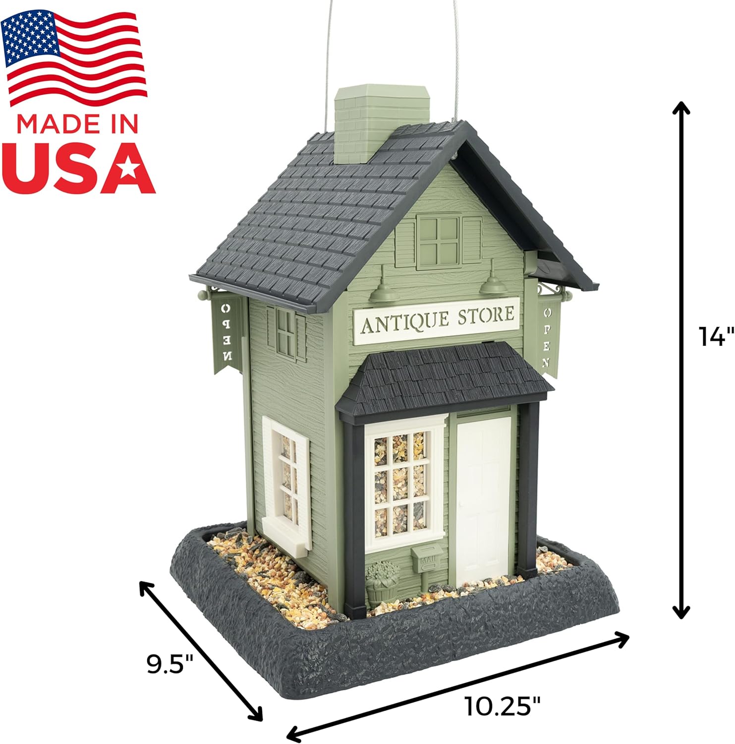 North States Village Collection - Antique Store Birdfeeder for Outdoors, Holds 6.5 Lbs of Seed in Green