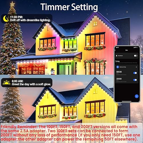Miniatura 7 de Luces exteriores inteligentes permanentes para casa, 100 pies con 60 luces de Navidad RGB+IC permanentes, P67 impermeables con escena DIY para