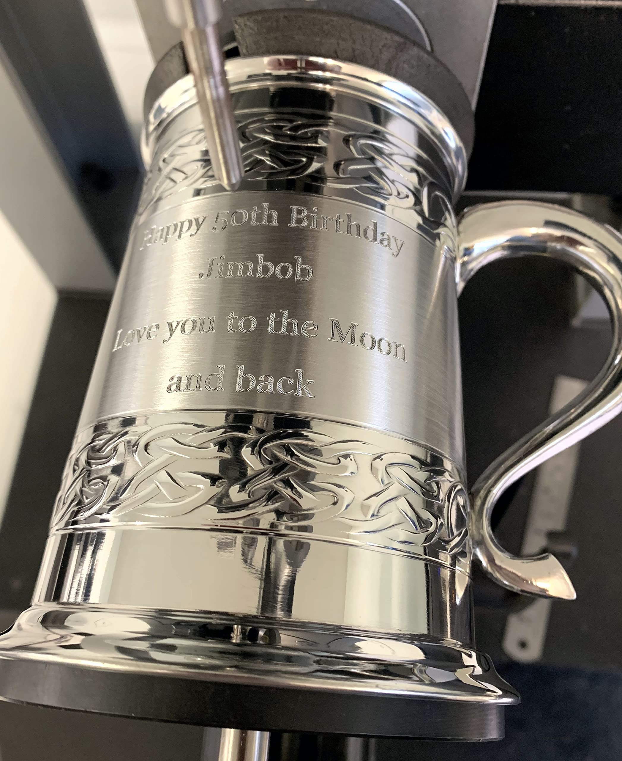 Wentworth Pewter Embossed celtic bands 1 pint pewter tankard, beer mug, birthday, fathers day, christmas, wedding gift, Engravable with own message