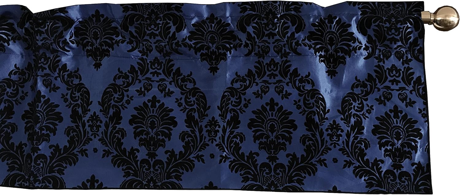 lovemyfabric Taffeta Damask Print Kitchen Curtain/Valance Window Treatment 56 Inch Wide 14 Inch Long (Black on Purple)