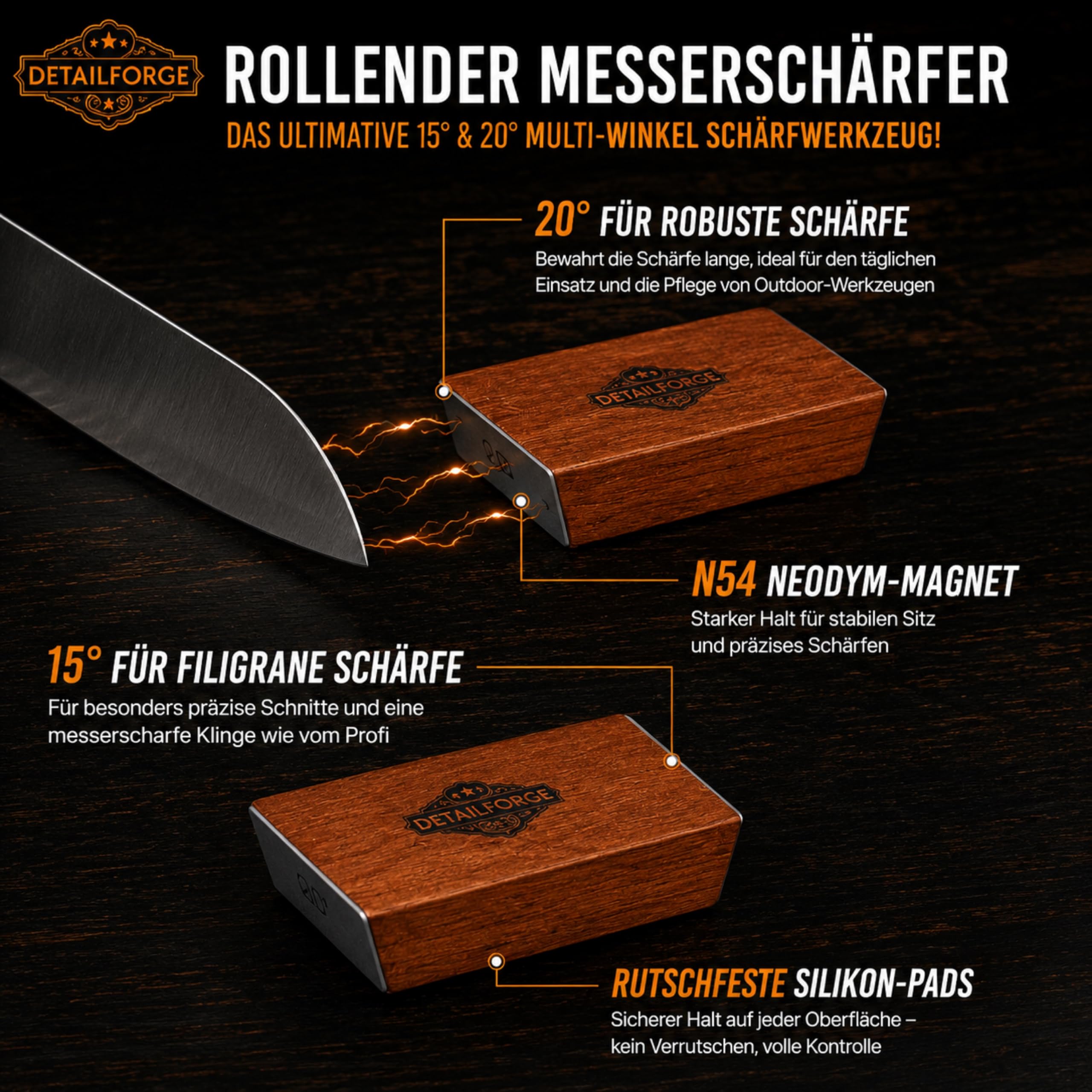 12-teiliges Premium Messerschärfer Set 2026, Buchenholz, Rollschleifer, Rollenschleifer, Knife Sharpener, Wetzstein