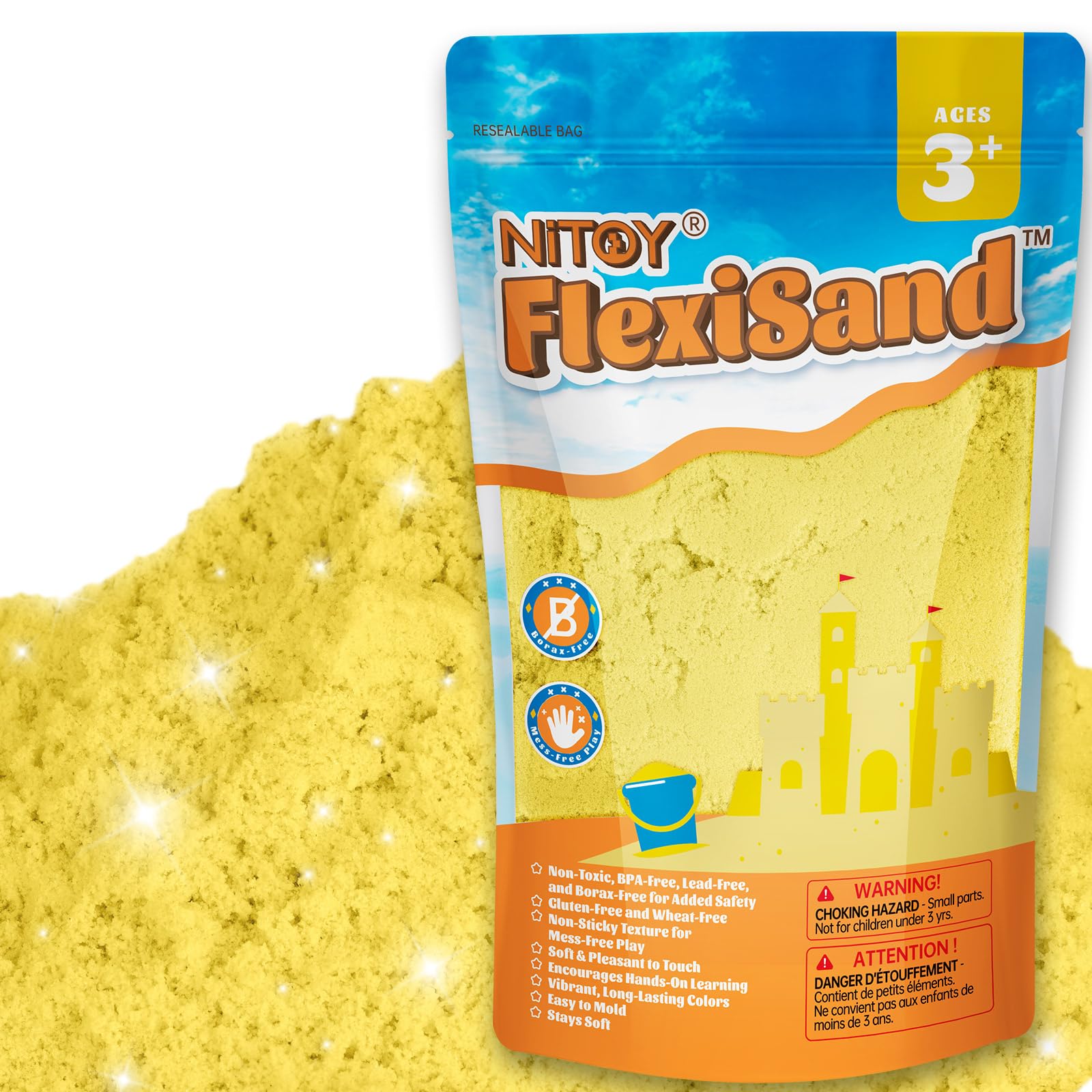 NiToy FlexiSand Toy Sand 2.2Lbs Moldable Sensory Sand for Kids Yellow