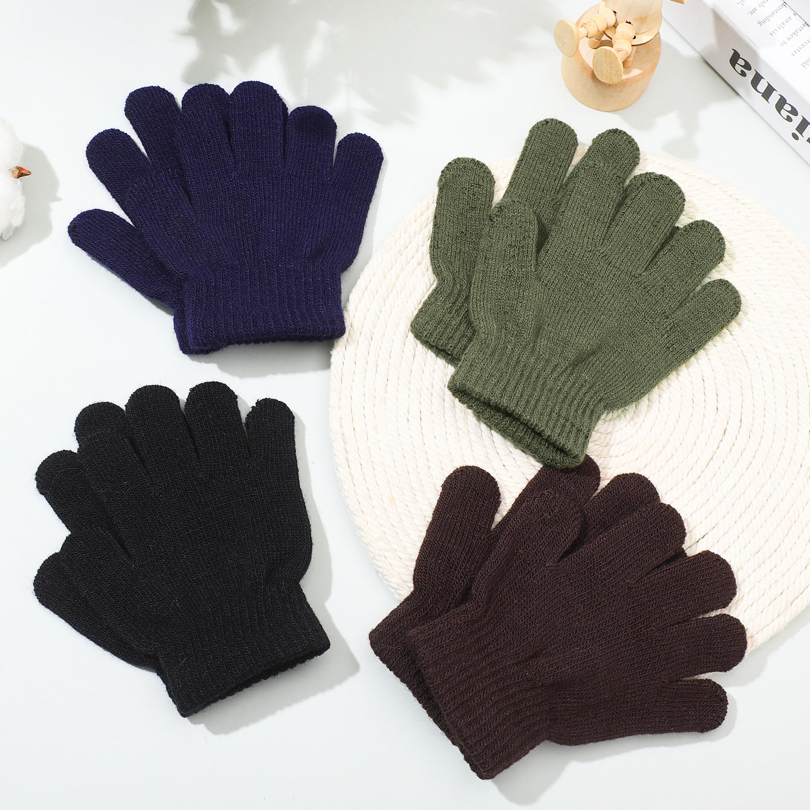 SATINIOR Guantes de Invierno de Punto para Niño 4 Pares Negro Azul Marino Café Verde Militar 1-4 años