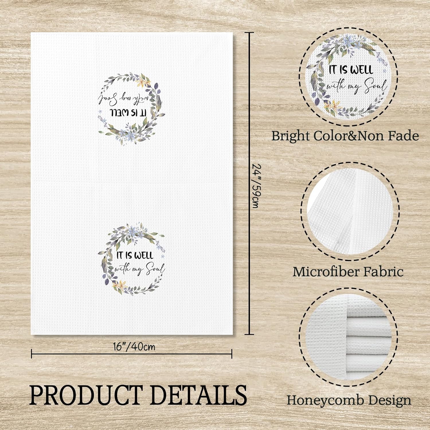 Voatok Christian Kitchen Towels, It is Well with My Soul Bible Verse Decor Hand Towels for Bathroom, Religious Christian Gifts for Women Faith Dish Tea Towels for Kitchen, 16x24 Inches - Image 7