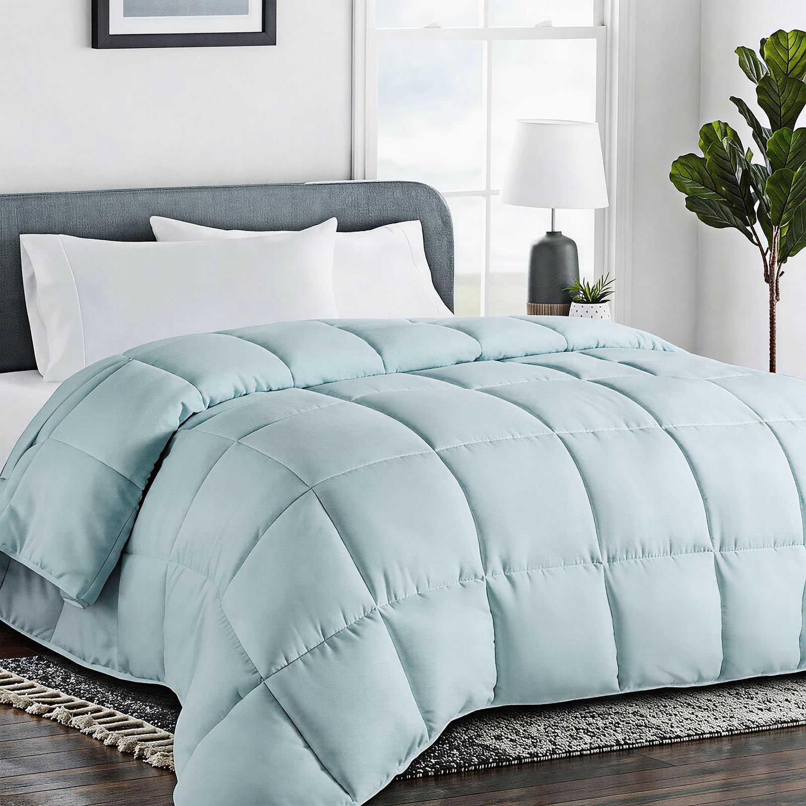 COHOME Oversized Queen Size Comforter, All-Season Quilted Down Alternative Duvet Insert, Luxury Hotel GentleSoft Comforter with Anti-Clump Tech &amp; 8 Tabs - Reversible - Aqua 98 x98 inches