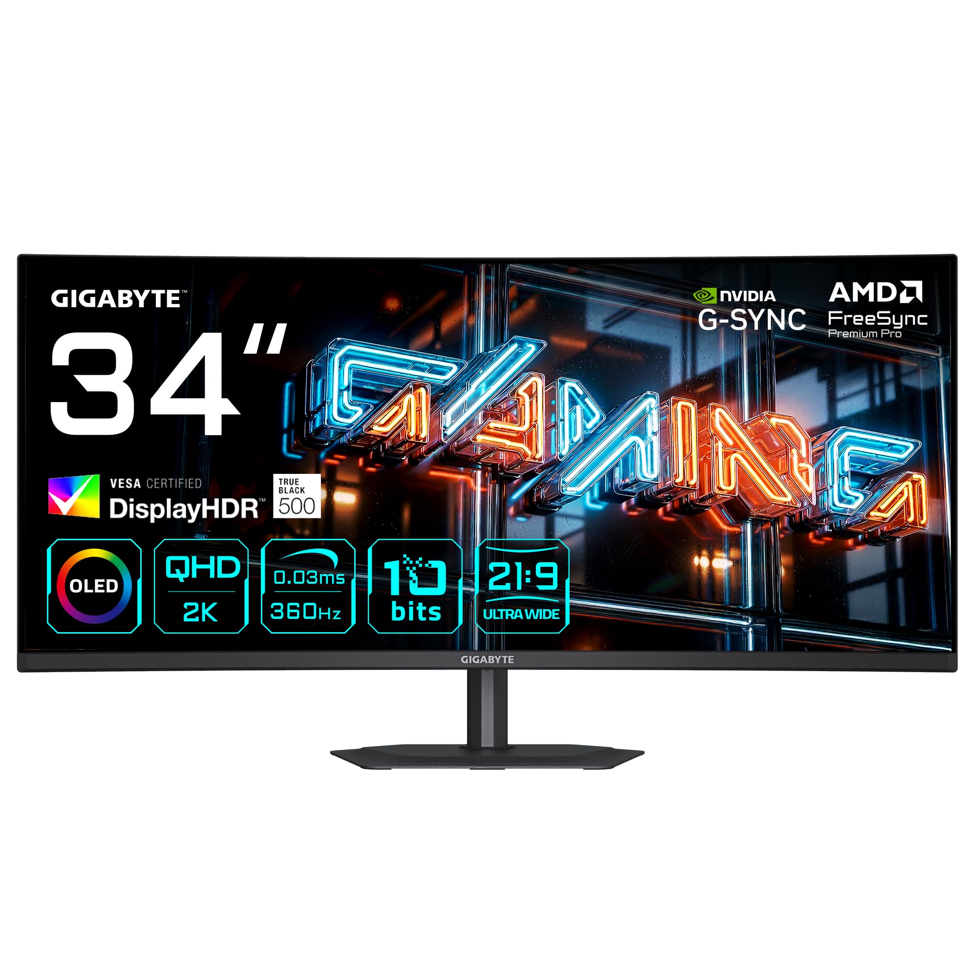 Gigabyte AORUS CO49DQ 49" OLED DQHD Curved Gaming Monitor - 5120 x 1440(DQHD), 144Hz, 0.03ms, FreeSync, DisplayHDR 400 True Black, HDMI 2.1, DisplayPort 1.4
