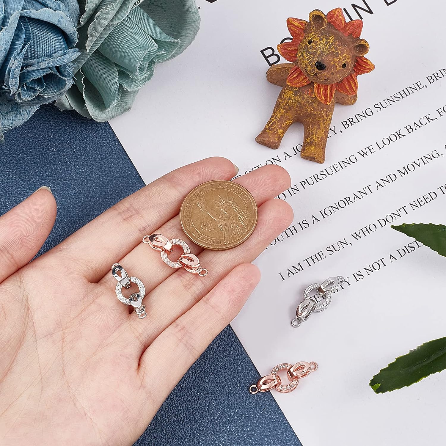 CHGCRAFT 5 Set 25mm Brass Micro Pave Cubic Zirconia Fold Over Clasps Oval Shaped Long-Lasting Mixed Color Clasps for Bracelet Necklace Anklets Jewelry Making Pendant Connector - Image 3