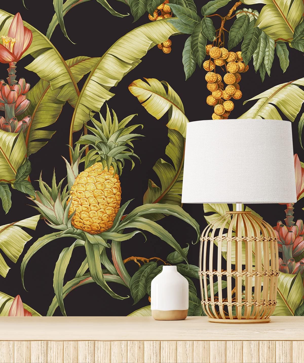 NextWall Pineapple Floral Peel and Stick Wallpaper (Ebony)