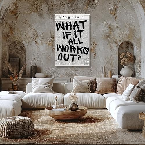 Miniatura 5 de Póster de periódico retro en blanco y negro con texto en inglés What If It All Workout, arte de pared vintage, póster con cita de afirmación, lienzo