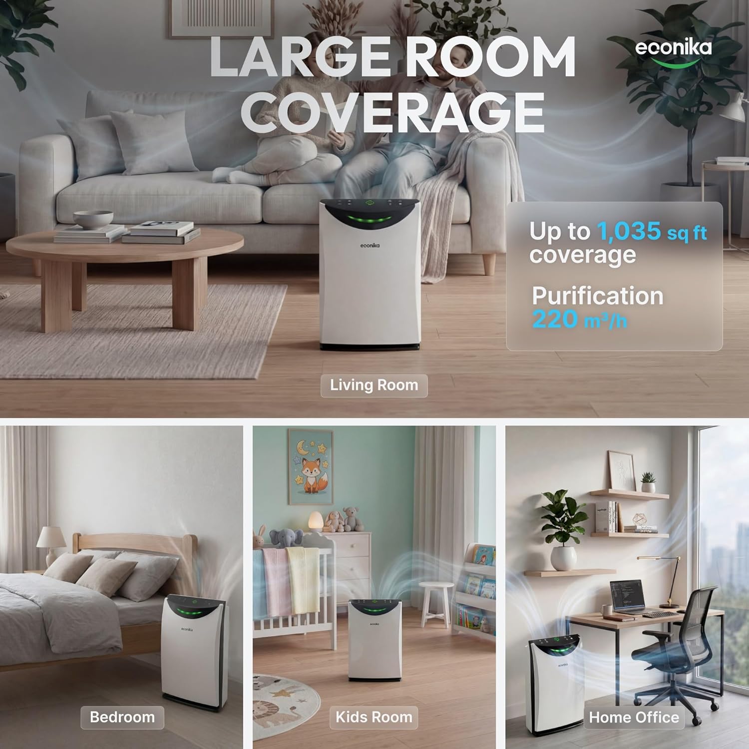 4 in 1 Humidifier and Air Purifier in One Large Room HEPA Air Purifier Humidifier Combo with UV Light, Whole House Large Room Cleaner Up to 1,035 Sq Ft