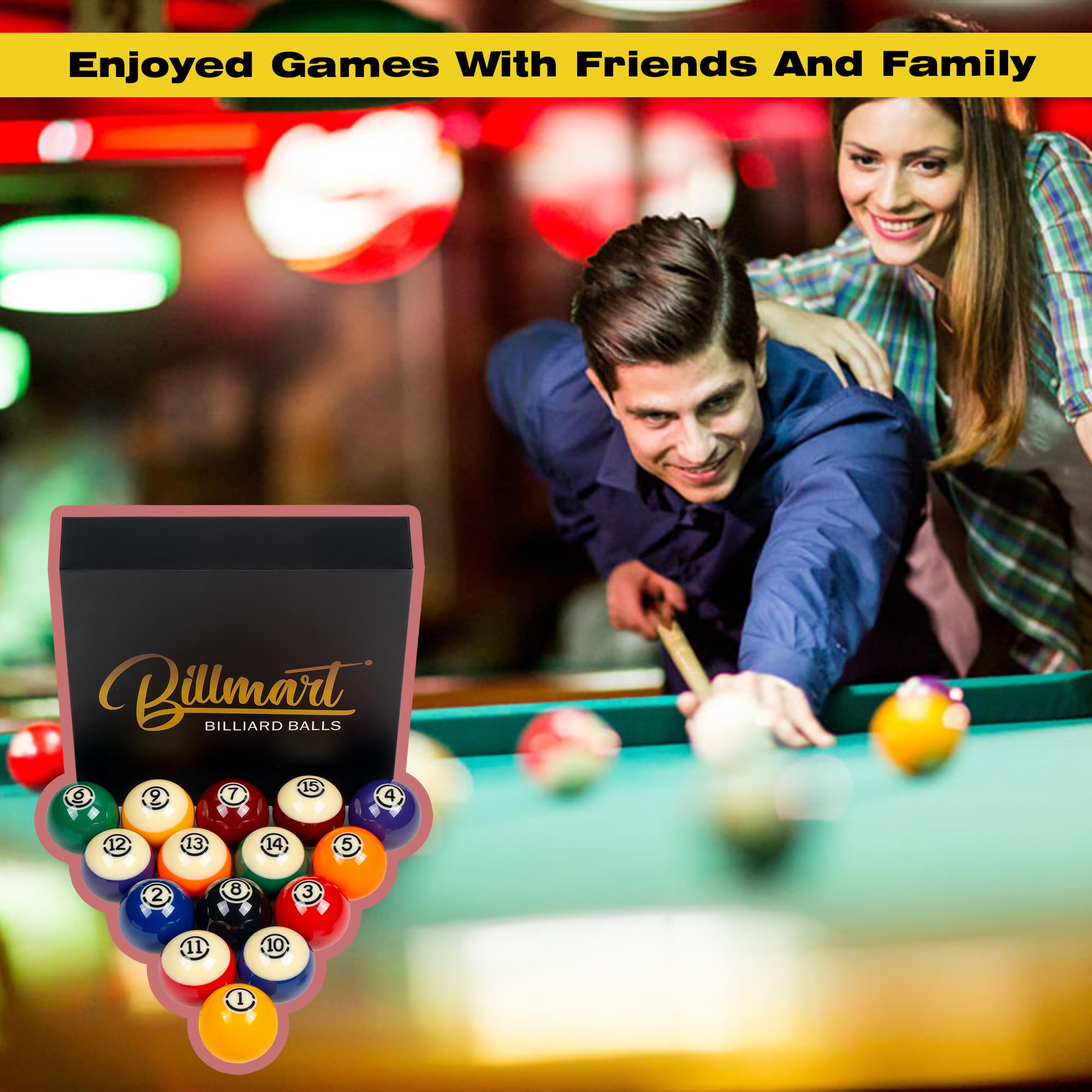 Billmart Lot de 16 boules de billard pour table de billard, taille réglementaire de 5,7 cm