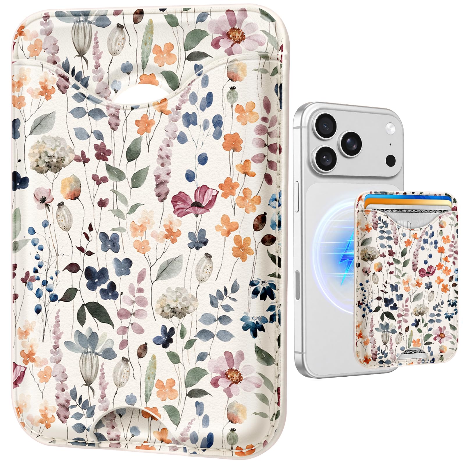 Compatible with Magsafe Wallet for Women, Watercolor Flower