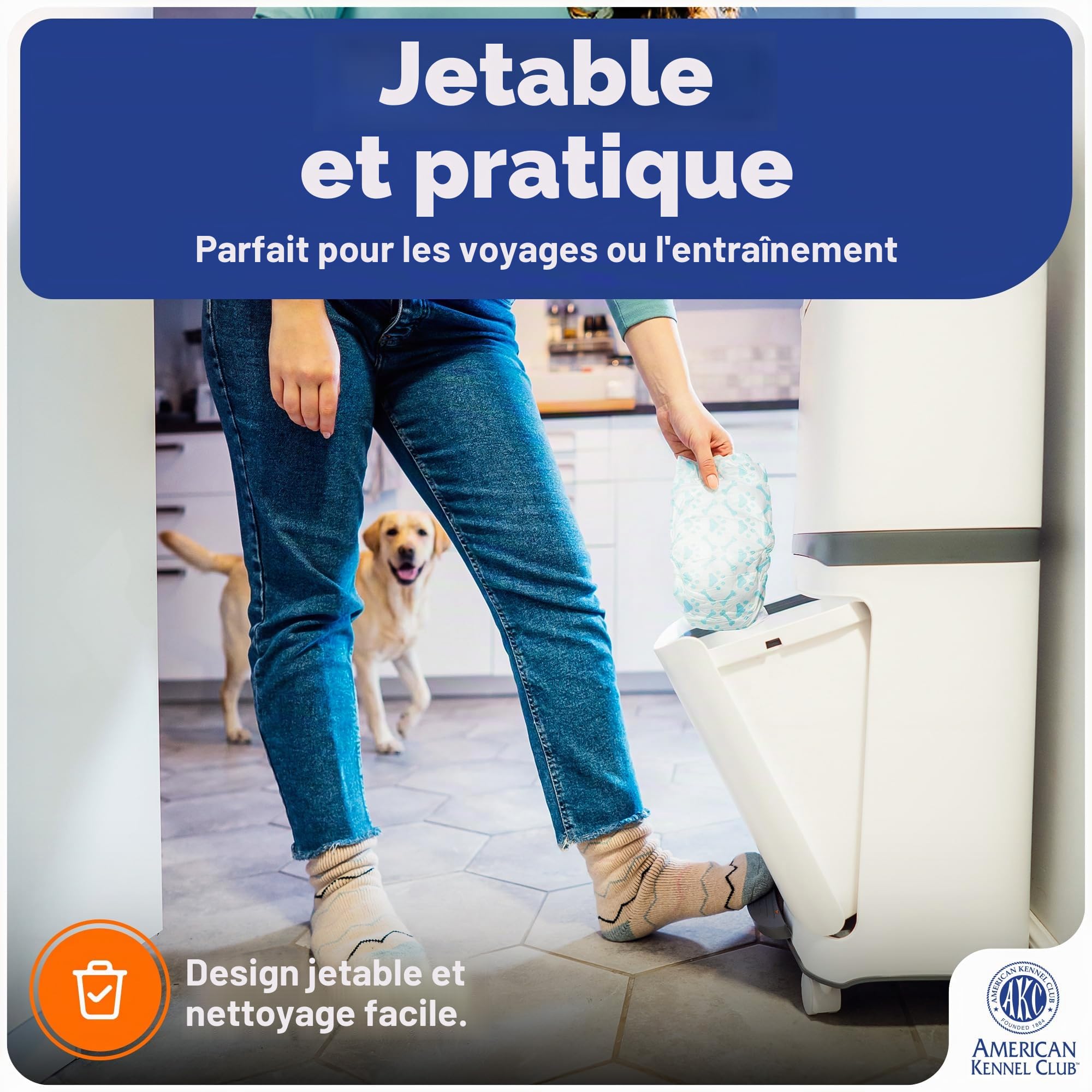 American Kennel Club Lot de 50 Couches jetables avec indicateur d'humidité pour Chien mâle Taille L