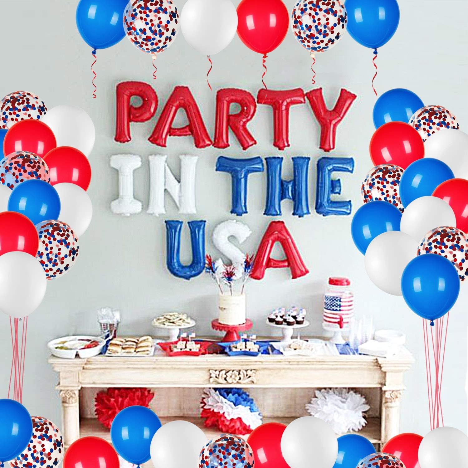 JOYYPOP Bundle of 12 Sets Balloon Stand Kit and 80Pcs Red White and Blue Latex Balloons with Confetti Balloons for Party Decorations