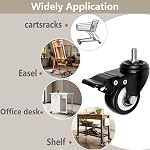 Heavy Duty Swivel Caster Wheels with Dual Brake, 2-in M8x15mm, 12 Pcs | 400 lb Capacity, 360 Degree Polyurethane Locking Casters, No Noise, M8 Threaded Stem Wheels for Desk Workbench Cart