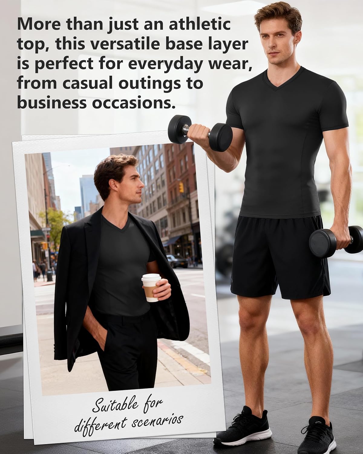 Compression Shirts for Men V Neck Short Sleeve, Quick Dry Athletic Tops Undershirt for Workout Running