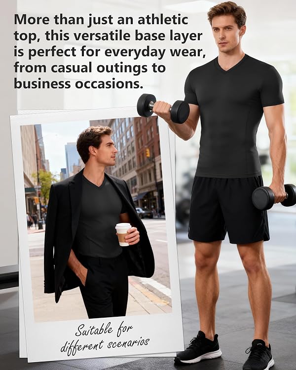RIKUAOU Compression Shirts for Men V Neck Short Sleeve, Quick Dry Athletic Tops Undershirt for Workout Running Black by RIKUAOU - Image 6