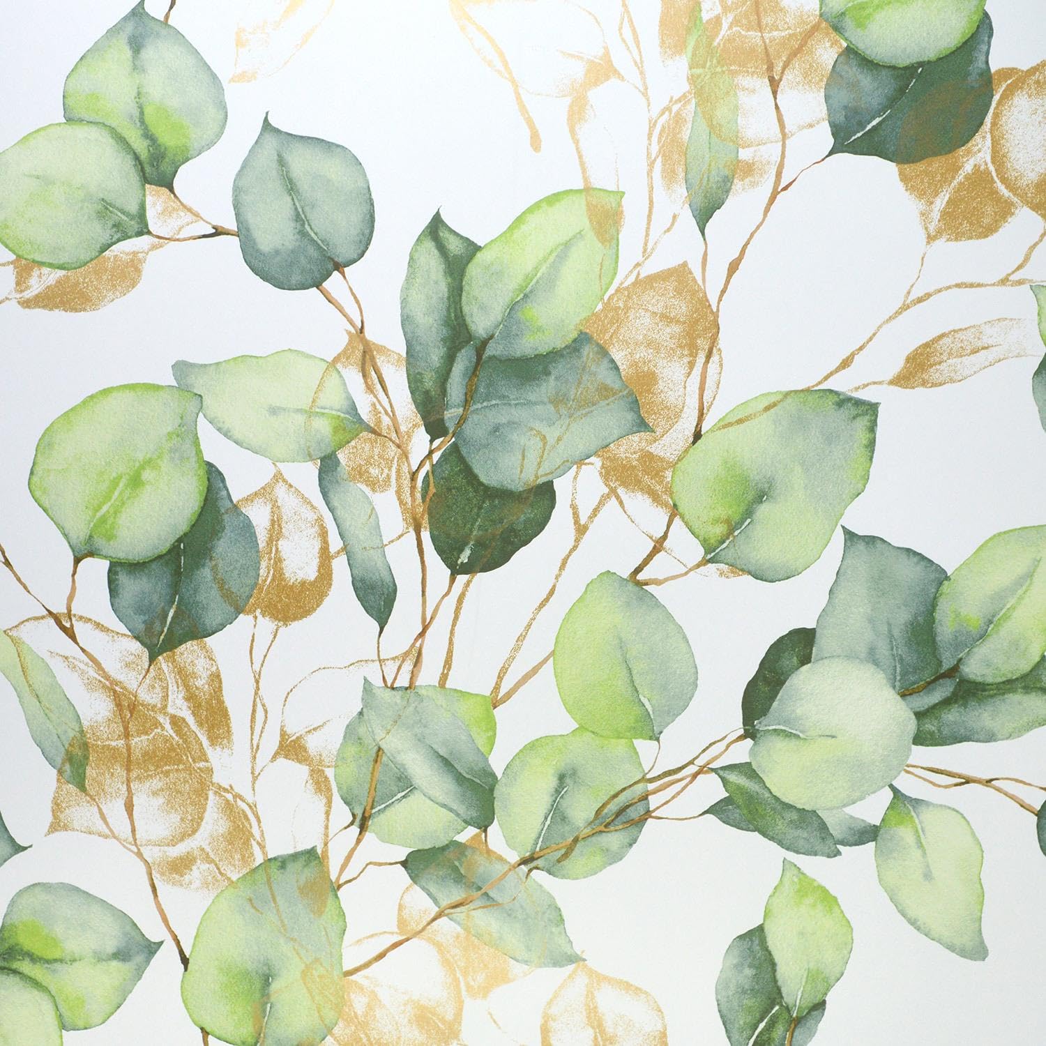 Yöl Green Eucalyptus Flower Wallpaper - Metallic Gold Effect Modern Floral - Trendy Stylish Feature Wall