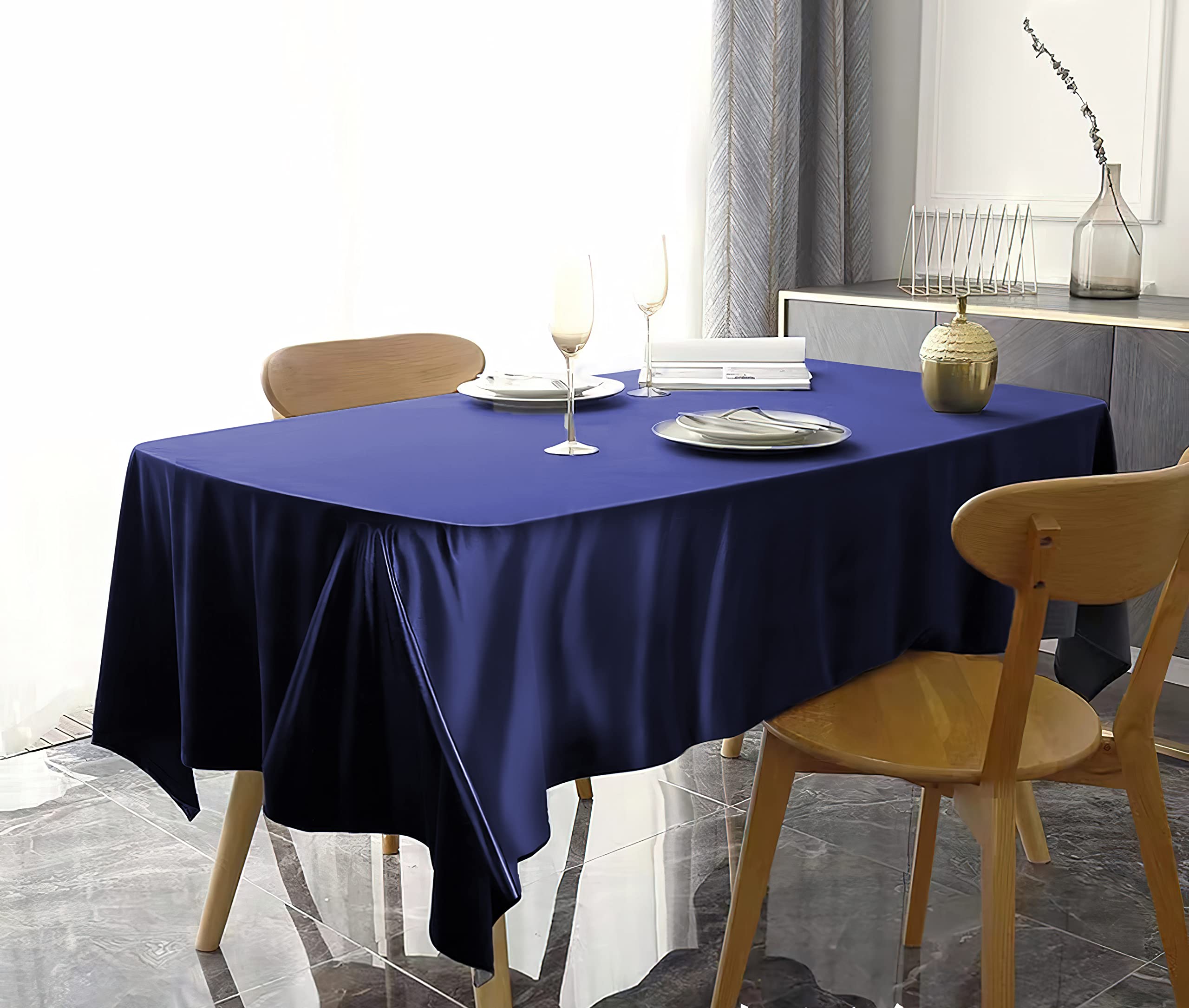 Paquete de 12 manteles rectangulares de satén para boda, de seda brillante, para bodas, banquetes, fiestas, eventos, decoración de mesa de celebración de cumpleaños (57 x 108 pulgadas, azul marino)