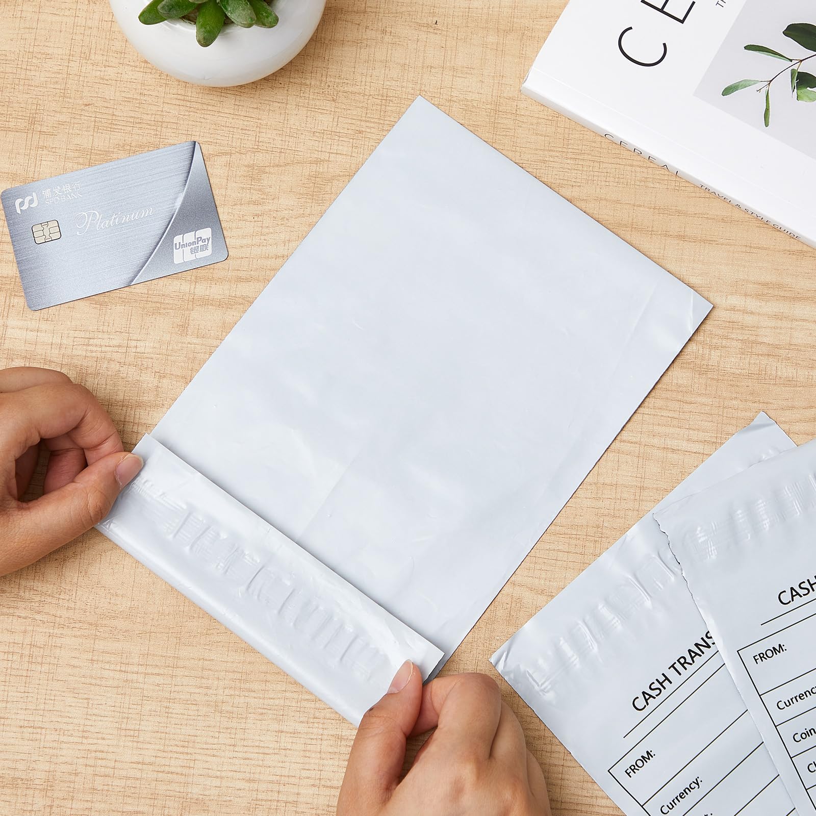 Lewtemi Lot de 300 pochettes de sécurité autocollantes en polyuréthane pour dépôt bancaire, chèques reçus, 15,2 x 22,9 cm