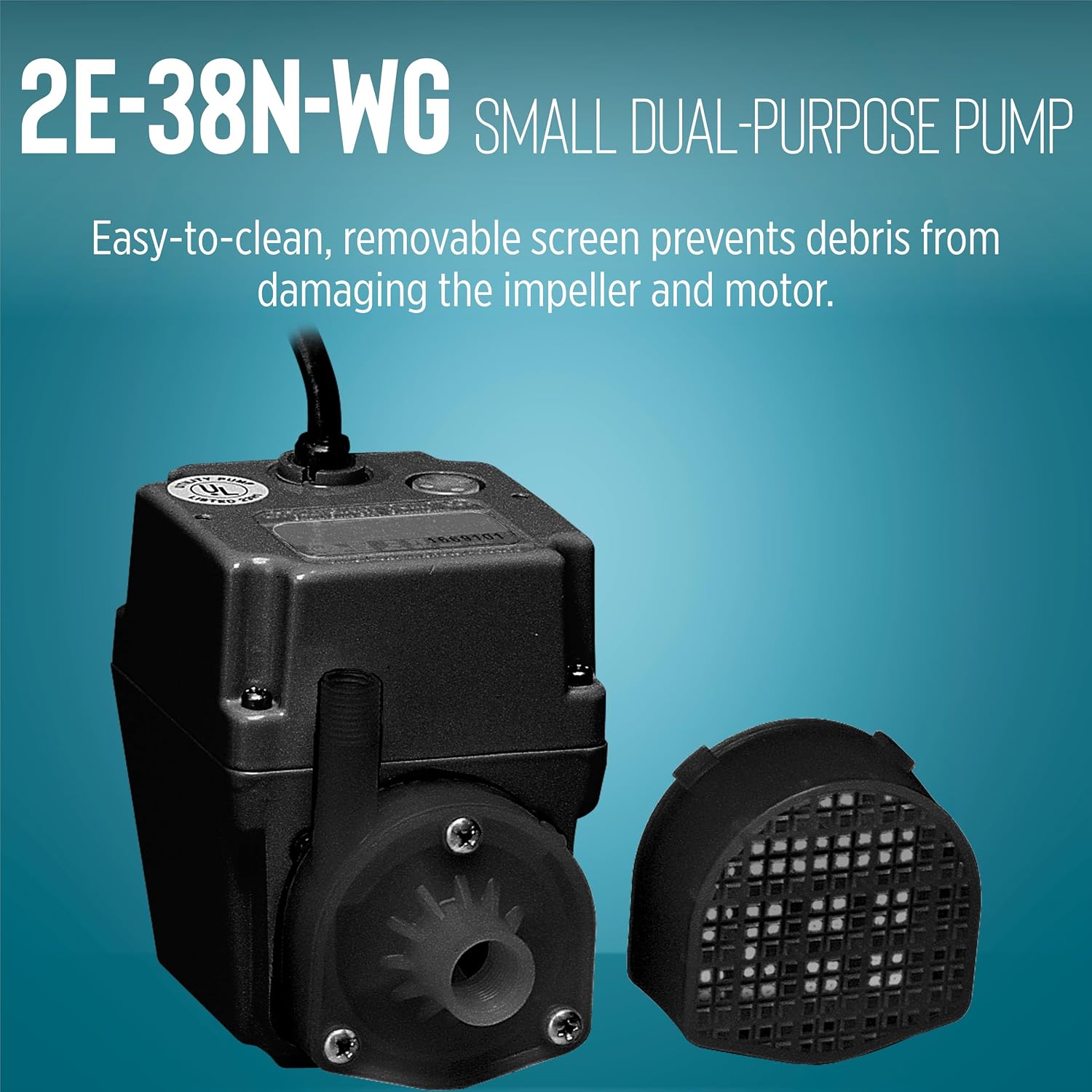 Little Giant 2E-38N-WG In-line/Submersible 300 GPH, 1/40 HP, 115 Volt Manual Small Oil-filled Aluminum Pump with 15-ft. Cord, Black, 502375