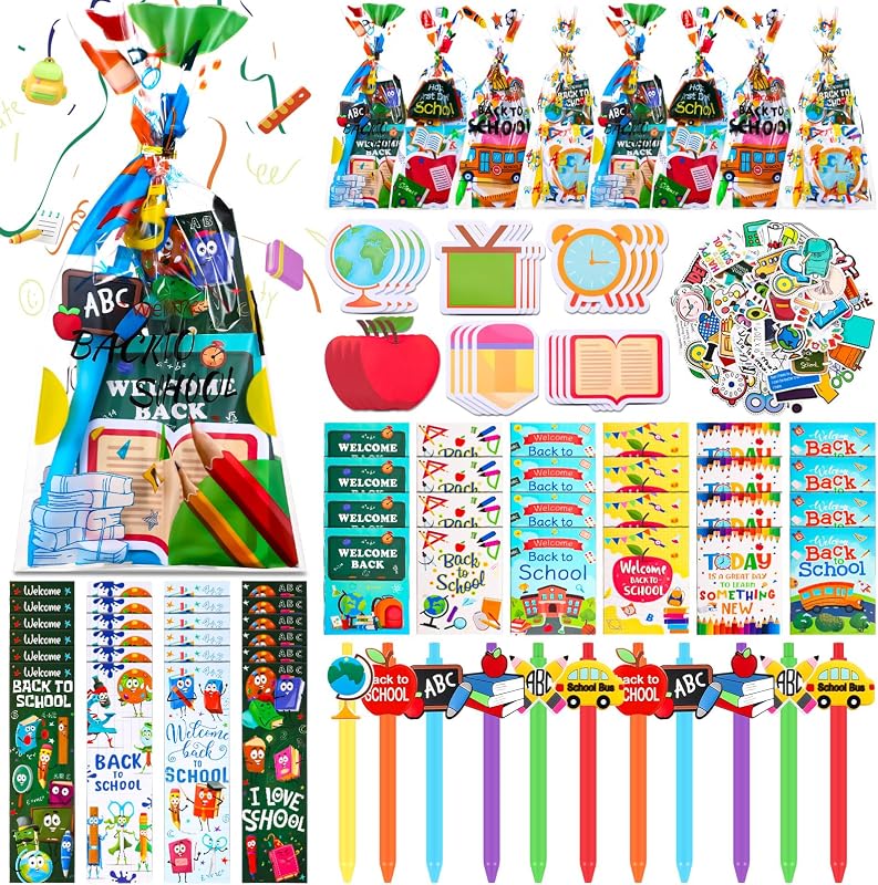 194 Pcs Back to School Stationery Set for Students First Day of School Essentials Includes Gift Bags Notebook Sticker Ballpoint Pen Bookmark for Classroom Gifts Rewards Prize Favors Supplies