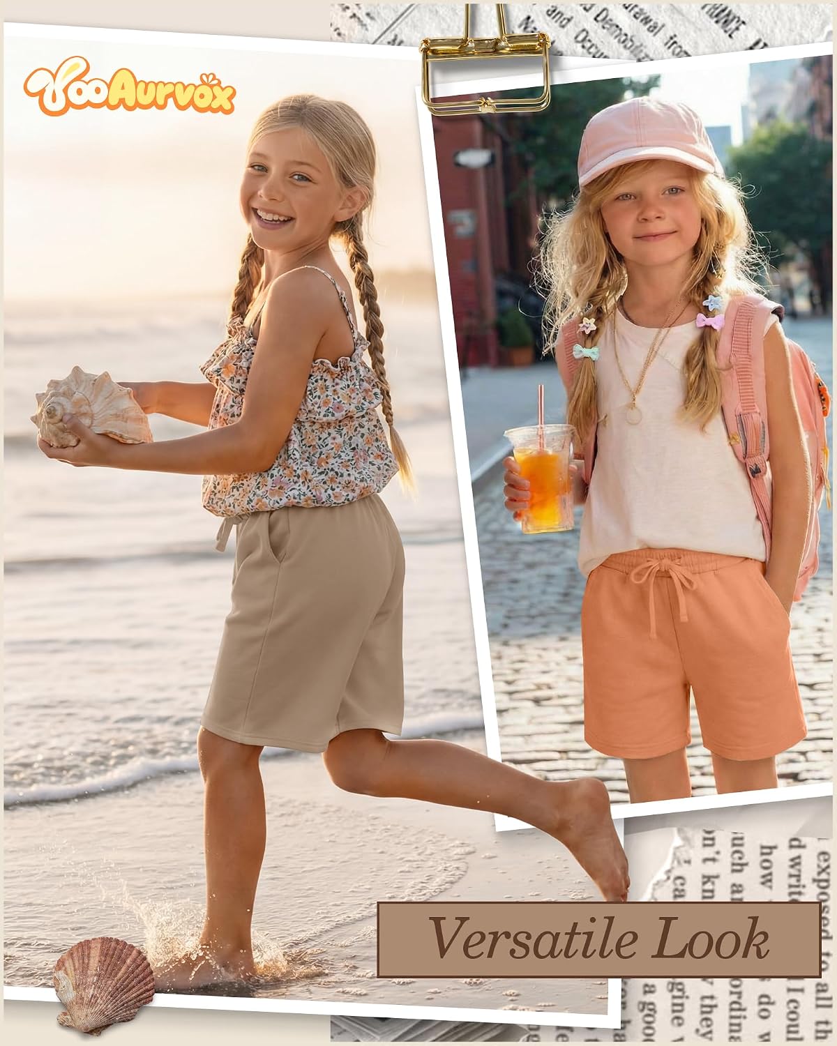 5 Pack Girls' Bermuda Shorts with Pockets Drawstring Running Athletic Shorts Casual Summer Active Kids Clothes