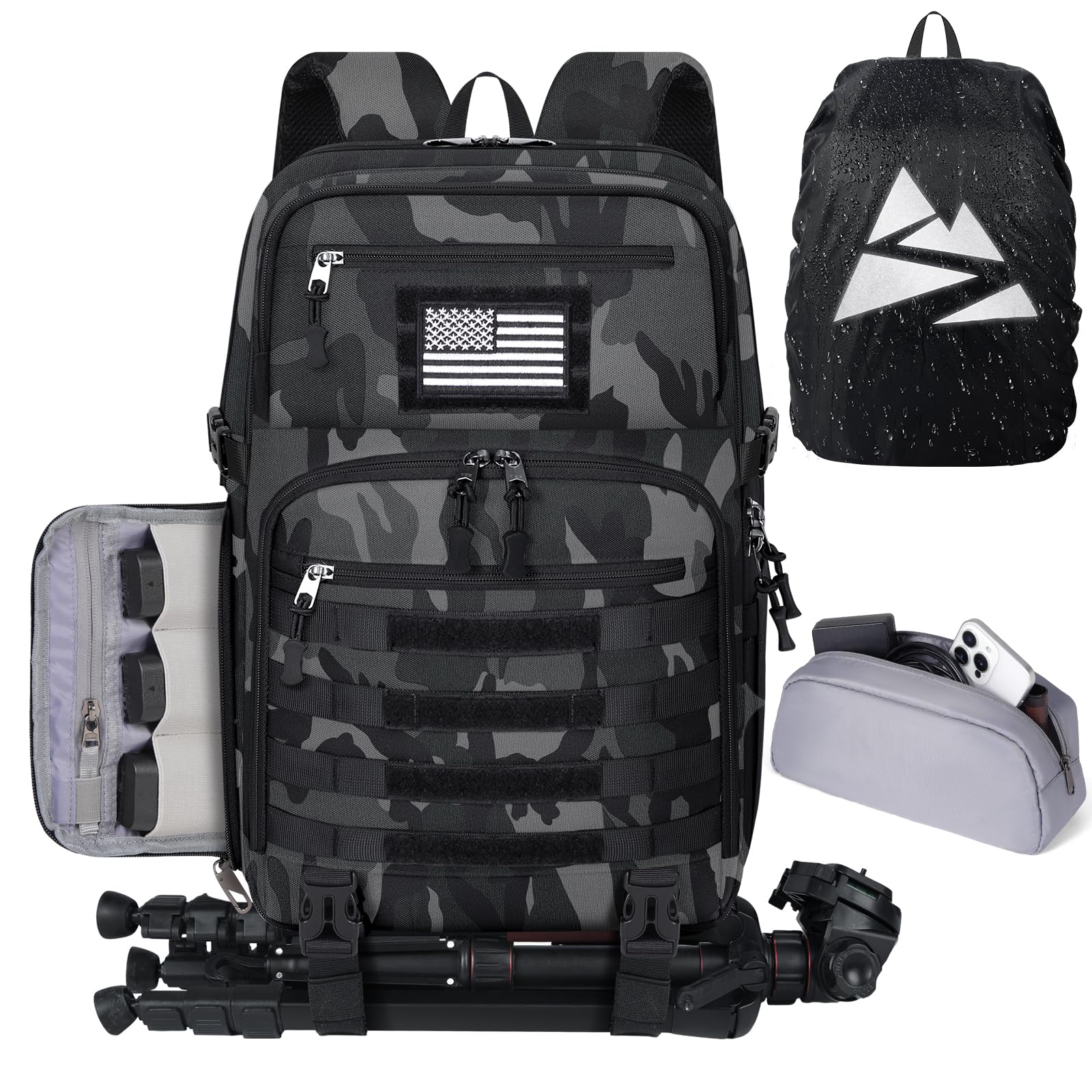 SDYSM Camera Backpack Bag Professional for DSLR/SLR Mirrorless Camera Waterproof 15.6 inch Tactical Camera Bags for Photographers with Rain Cover, Tripod Holder, Small Bag Photography Backpack Case