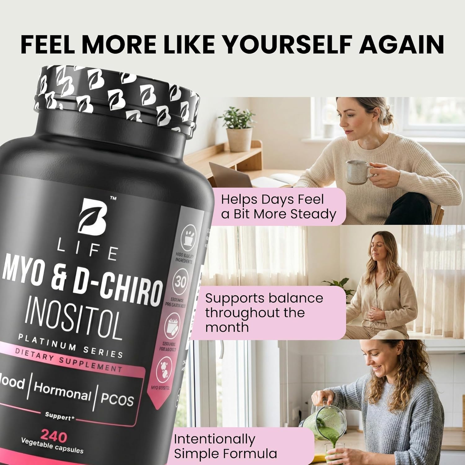 Myo-Inositol & D-Chiro Inositol 40:1 for Women | I Inositol Supplement for Women | Hormone Balance, Fertility & Cycle | Vitamin B8, Insulin & Flo Ovarian Support | 240 Caps - Image 6