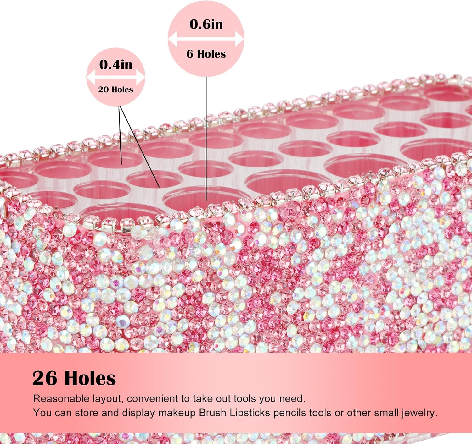 KEYPOWER Makeup Beauty Brush Bling Crystal Luxury Organizer for Slim Handles | 26 Space Cosmetic Storage Display Container (PINK) (Purely Handmade) 2 KEYPOWER Makeup Beauty Brush Bling Crystal Luxury Organizer for Slim Handles | 26 Space Cosmetic Storage Display Container (PINK) (Purely Handmade)