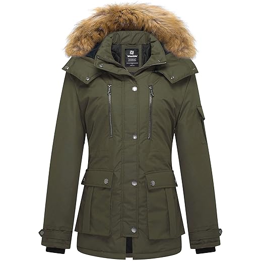 wantdo Women's Hooded Thickened Parka Coat with Detachable Hood (Army Green, Large)