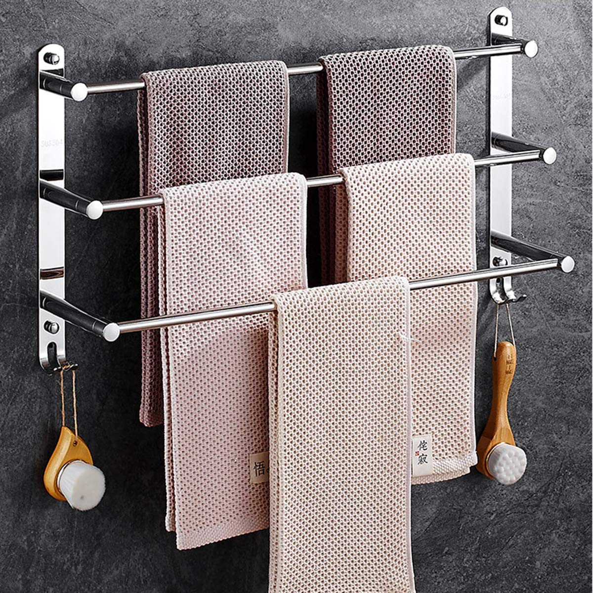 Handtuchhalter, 70 cm 3-Tier Bad Handtuchhalter mit Haken, SUS 304 Edelstahl Spiegel Polieren Wand Handtuchhalter, Handtuchhalter für Küche Bad Toilette Hotel Büro
