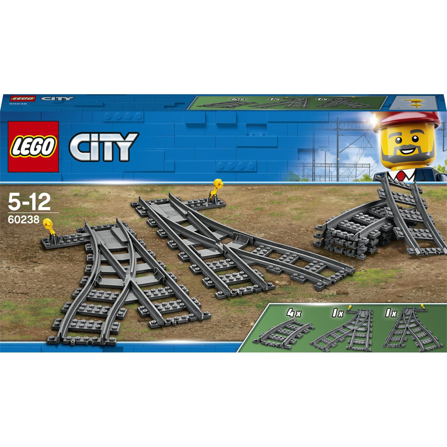 LEGO City Weichen 60238 | Spielzeug ab 5 Jahren für Jungen und Mädchen, Spielzeug Set, Erweiterungsset, 6 Elemente, Geschenk für Kinder, 8 Teile