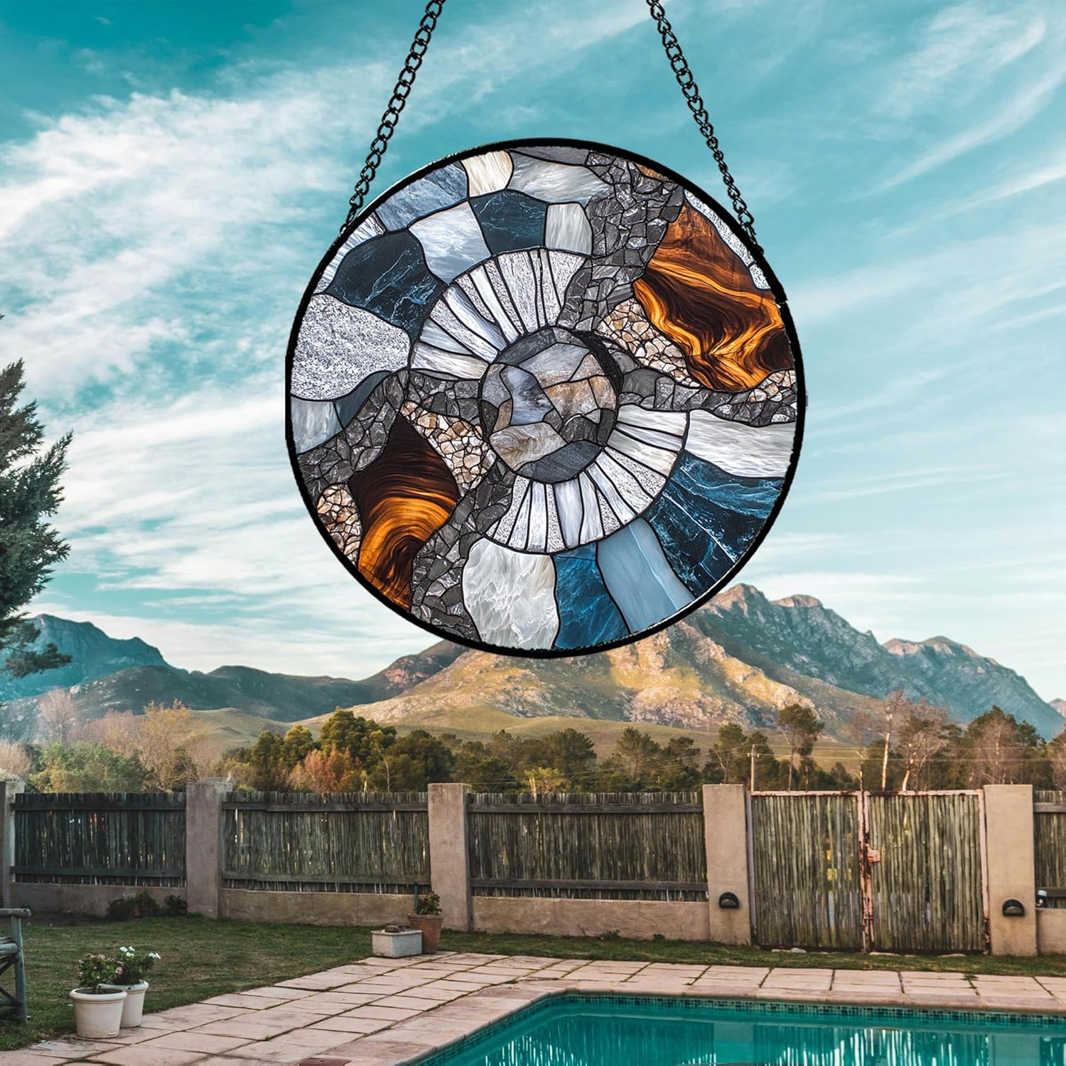 Stained Glass Window Hanging - Abstract Stone Texture Suncatcher for Doors Garden Patio Gray Sun Catchers Decor Christmas Mother's Day Birthday Gifts for Women Men Mom Nana Friend 15 in