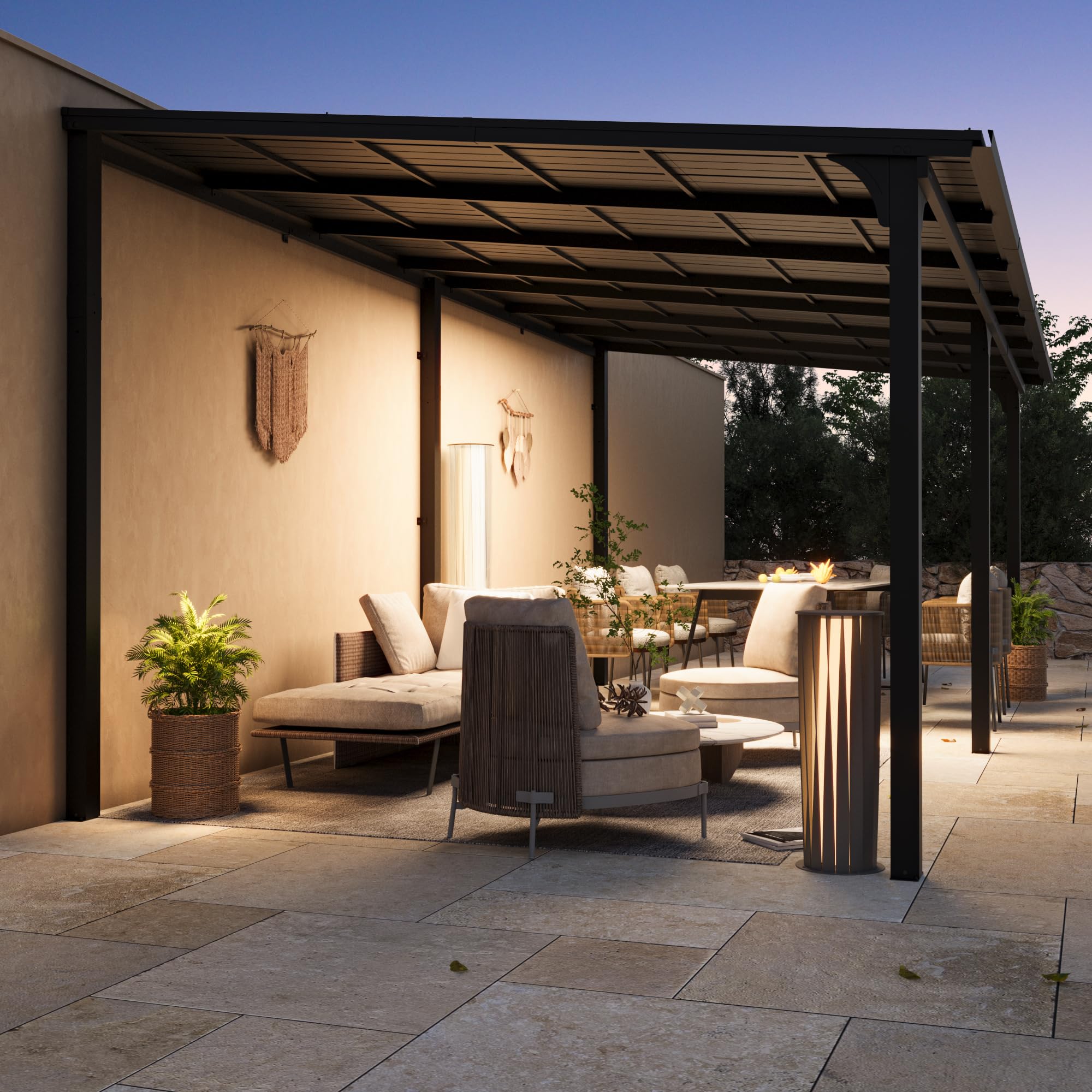 Modern Shade Auvent de Terrasse 3,1 x 6 m, Pergola Adossée Aluminium avec Système de Drainage Intégré, Tonnelle de Jardin, Auvent Balcon Terrasse