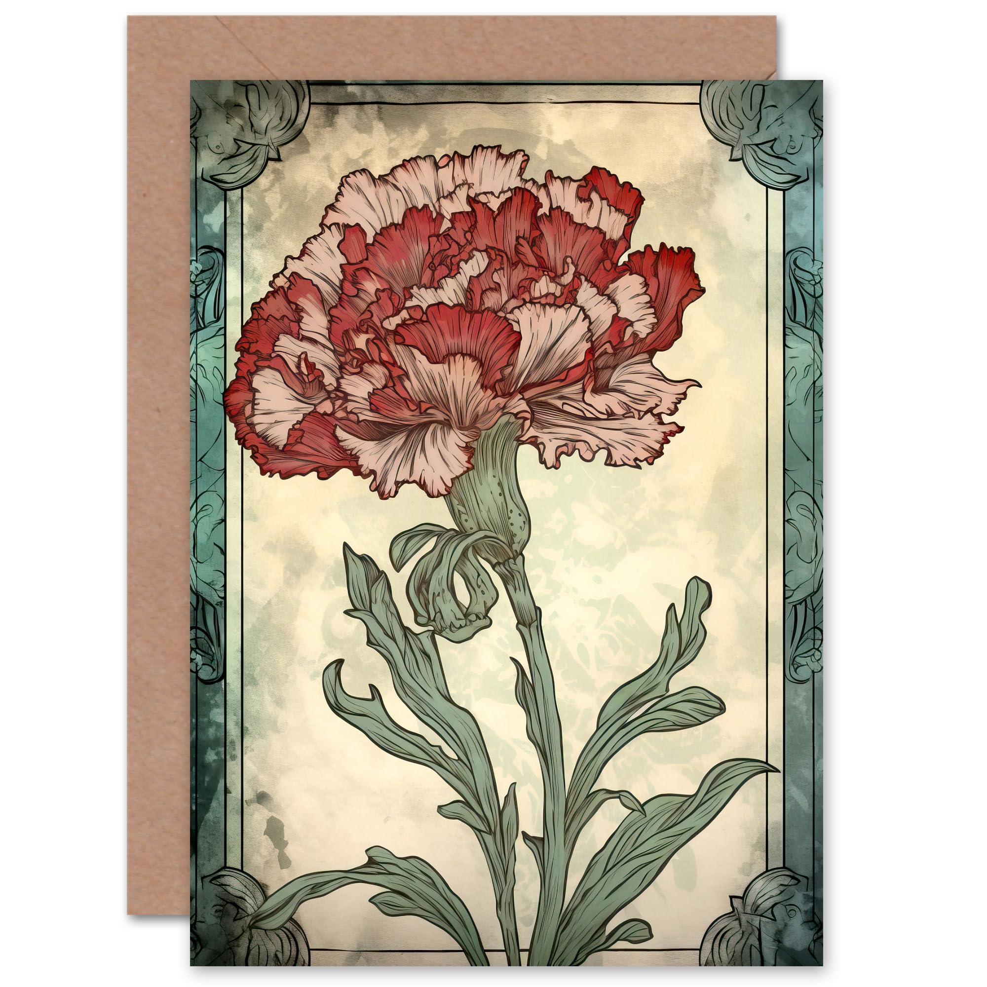 Artery8 - Greeting Card - Art Nouveau Red Carnation - Birthday Thank You Card