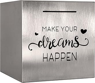 Piggy Bank Made of Stainless Steel, Piggy Banks for Adults Coin Bank,Can Only Save The Piggy Bank That Cannot be Taken Out (Make.Your.Dreams.Happen(4.72 inch-Silvery))