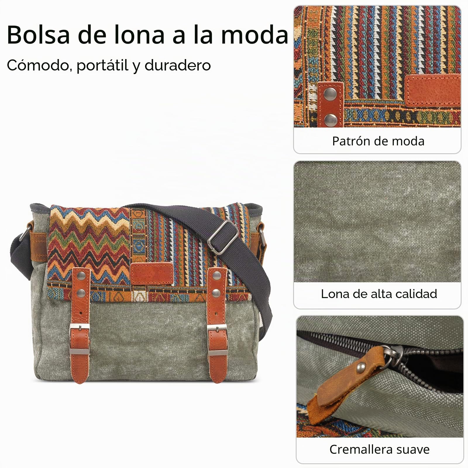 VARLIVOO Retro Bolsos de Hombro para Hombre Bolsa de Mensajero Bolsas Cruzados Bolso de Bandolera Conmutar Trabajo Escuela Viaje Ciclismo Colegio Múltiples Bolsillos Lona Verde
