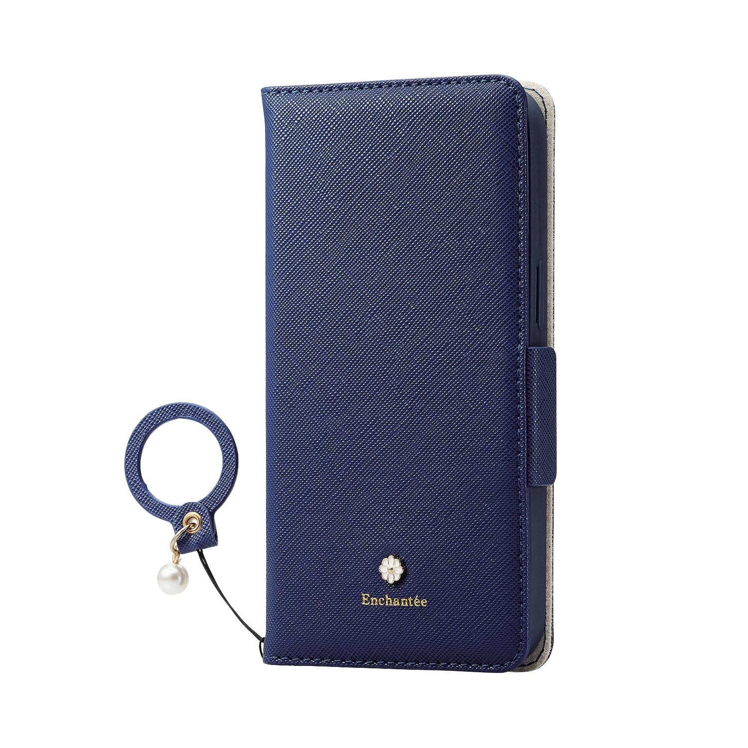 エレコム iPhone15 ケース &me 手帳型 コンパクトミラー付き フィンガーストラップ付き カードポケット×2 ネイビー PM-A23APLFJM2NV
