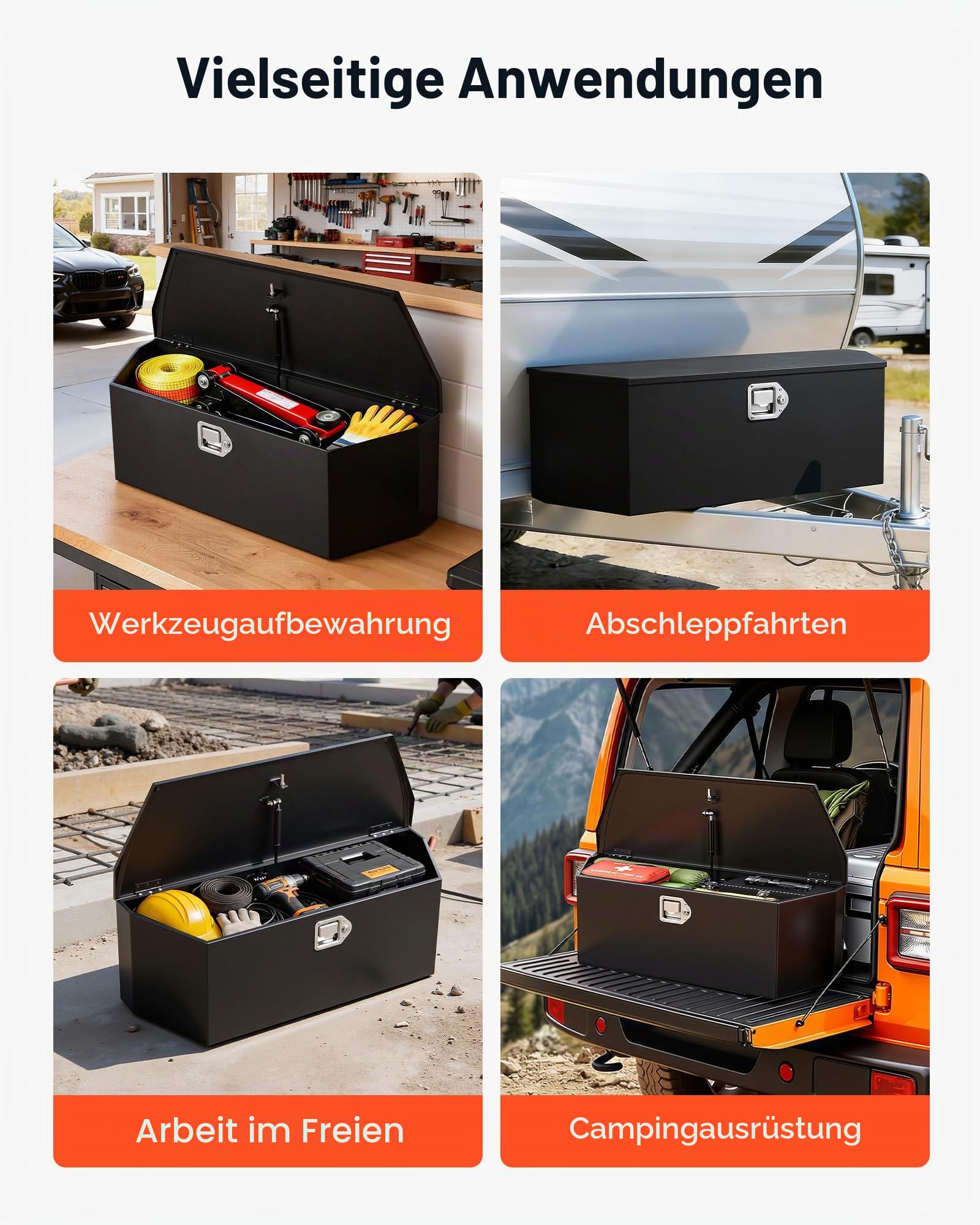 VEVOR Deichselbox Truckbox 914 x 314 x 305 mm aus Stahl, 50 kg Belastbare Werkzeugaufbewahrungsbox mit Schloss & Schlüsseln, Anhängerbox für Pickup-Ladeflächen Wohnmobile SUVs Geländewagen, Schwarz