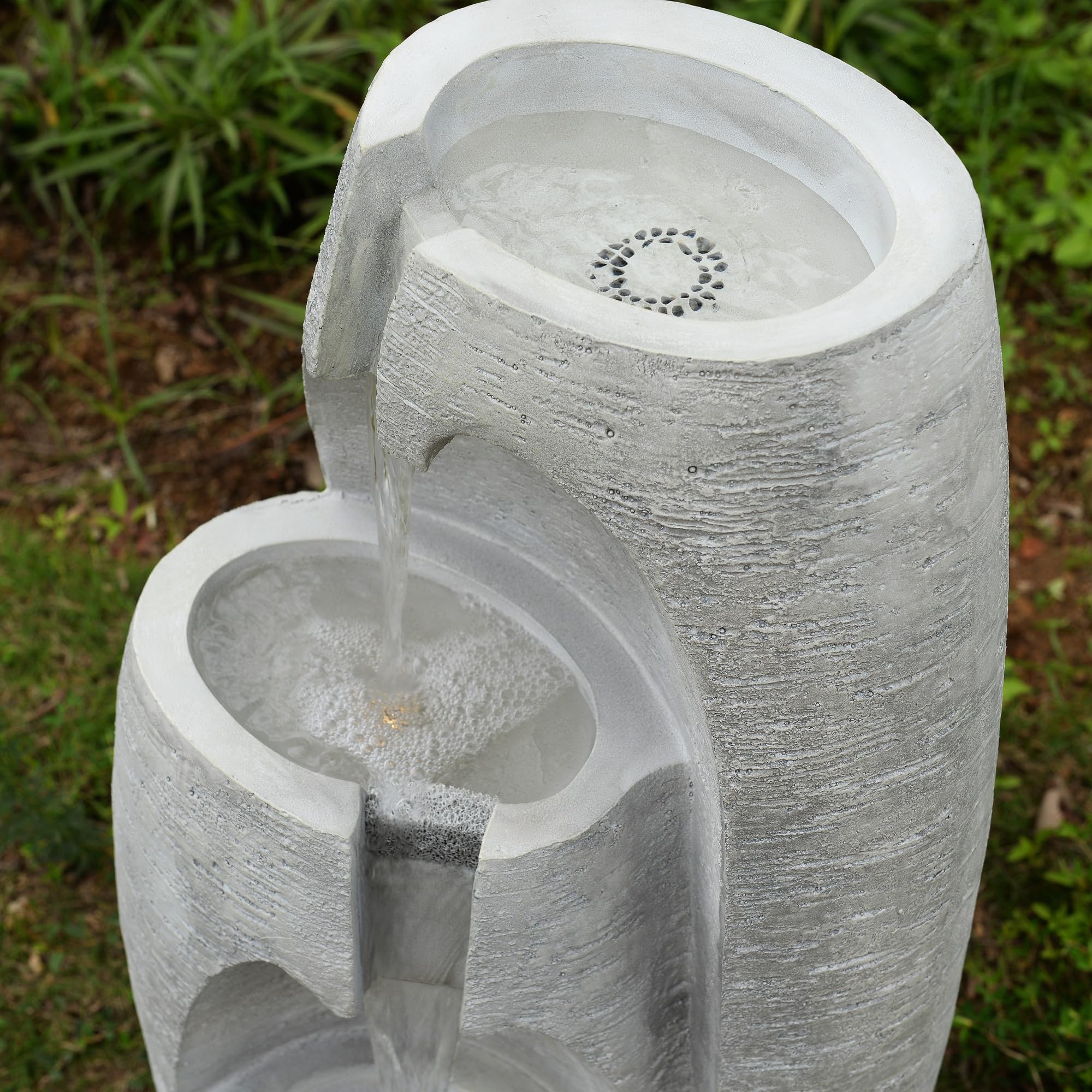 Teamson Home Fontaine Moderne 3 Niveaux Cascade exterieure LED Douce reglable urne Decorative Gris