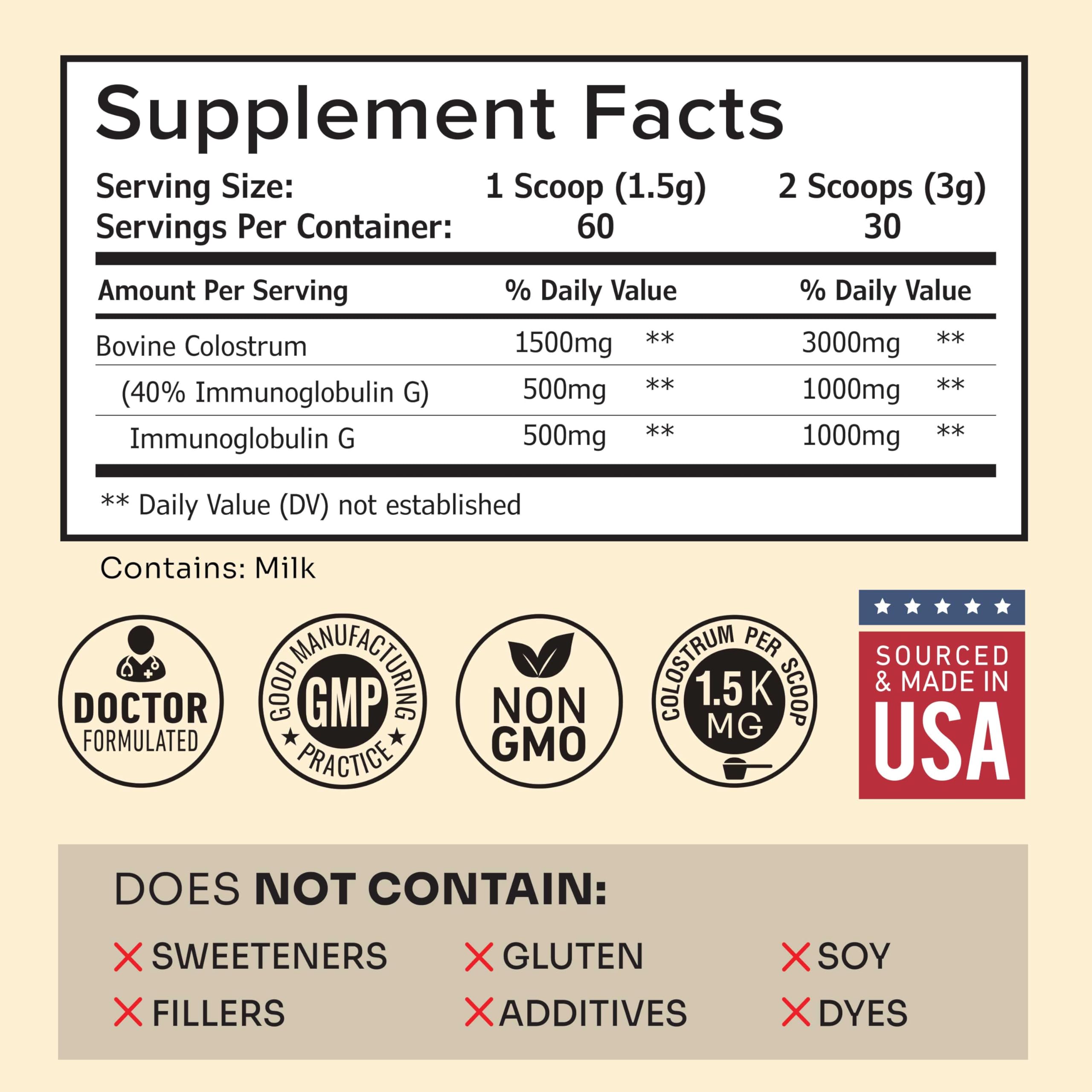 Premium Colostrum Supplement Highest IgG for Gut Health, Immune Support & Recovery Superfood, Anti-Age - Pure Grass-Fed Bovine Colostrum Powder - Mother’s First Milk, 60 Servings, Unflavored — Amazon image 6