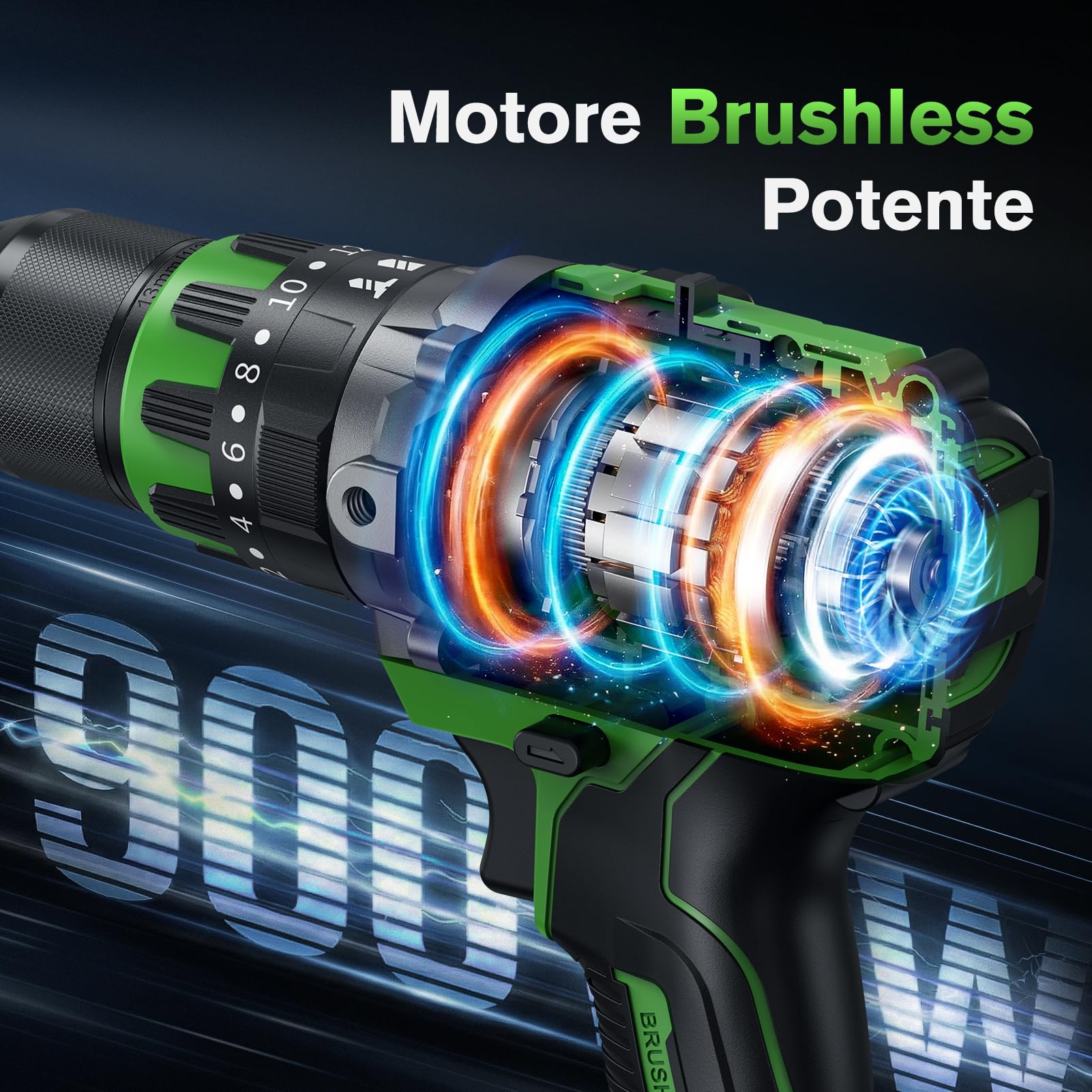 Ginour Avvitatore a Batteria 21V, 90Nm Brushless Trapano a Percussione | 2x2.0Ah 10C Li compatibile con Makita 18V, 22 Accessori, 20+3 Coppie, 2 Velocità, Trapani Avvitatori 13mm metallo Mandrino