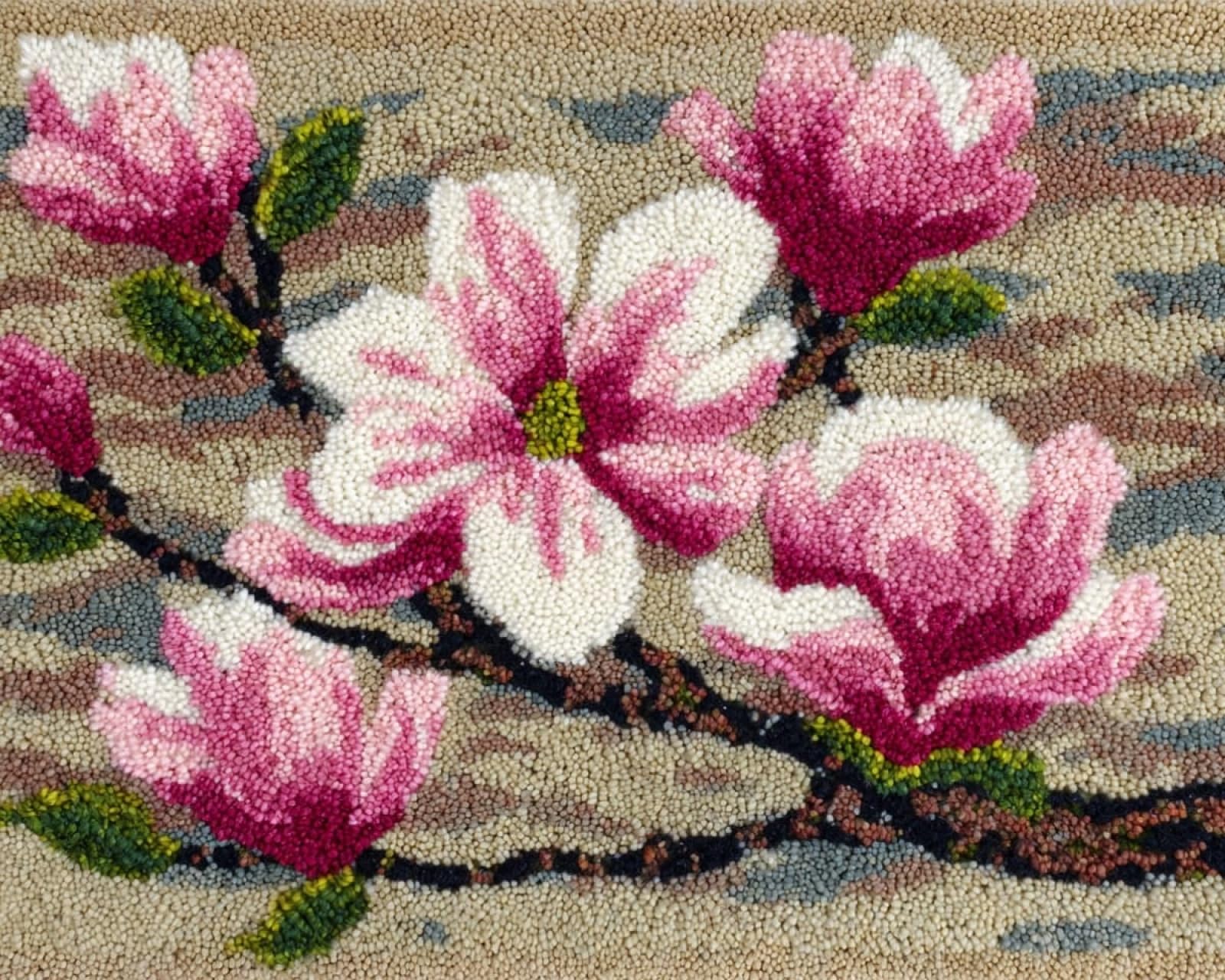 Wallphantom Latch Hook Kits for Adults Beginners Rug,Beautiful Magnolia Flowers,Latch Hook Craft Kits Carpet Crochet Kits DIY Rug Making Needlework for Home Decoration,80x115cm